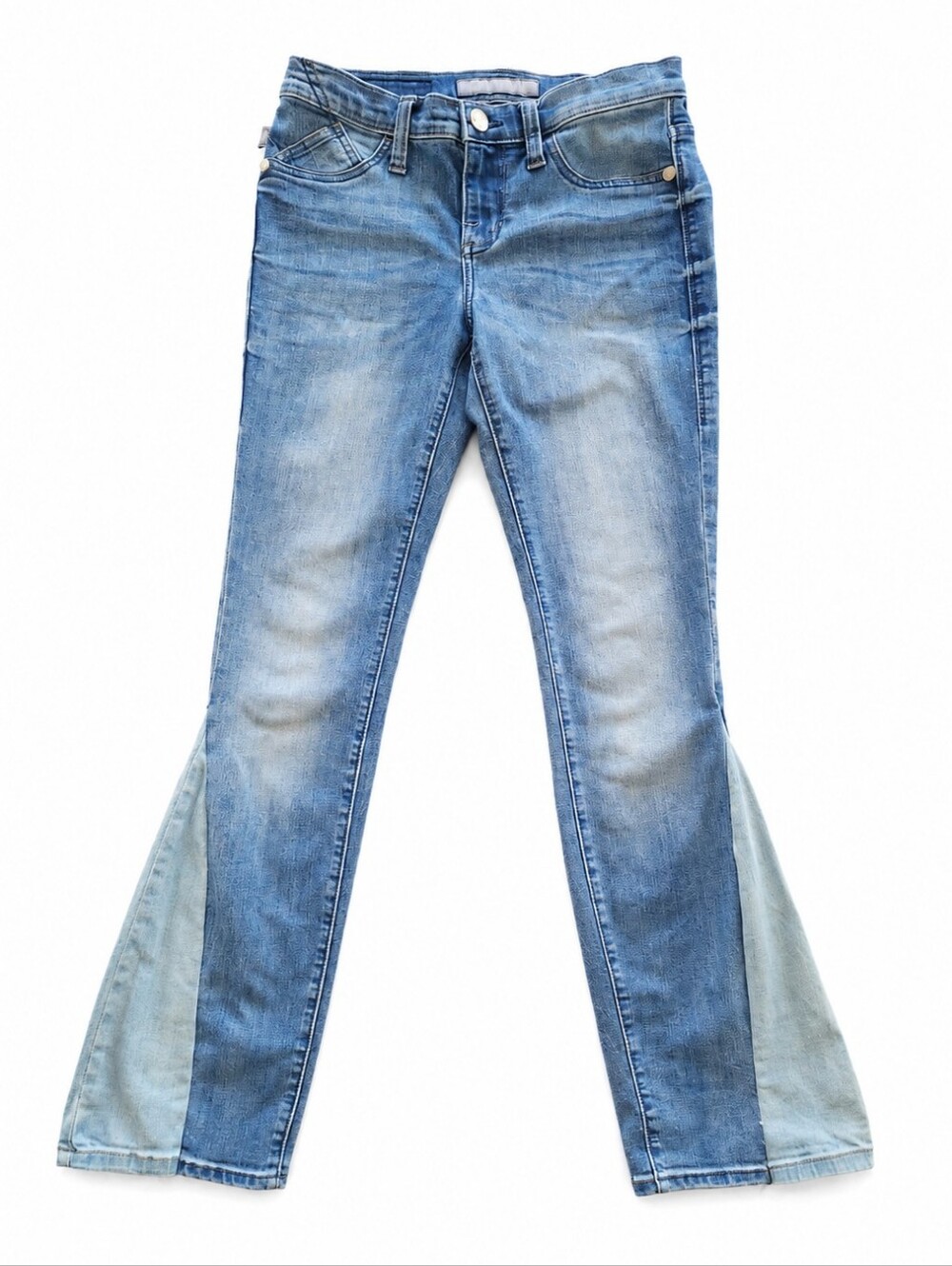 Rock & Republic Size 4 Blue Wash Flare Jeans Contrast Denim Panel Stretch Y2K